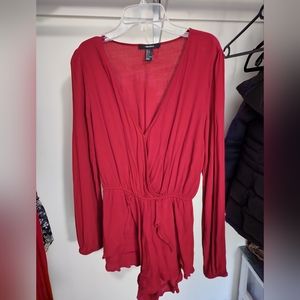 Forever 21 Red Long Sleeve Romper- Size S